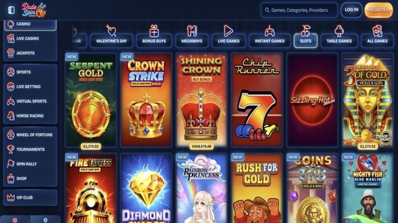 Dudespin Casino lobby and NZD banking